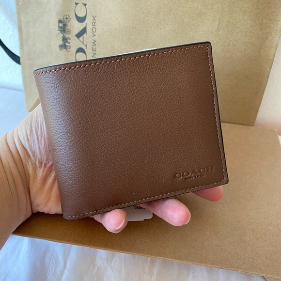 💯OUTSTOCK/NEW🆕Coach Men Bifold Wallet🆕saddle - Picture 3 of 7